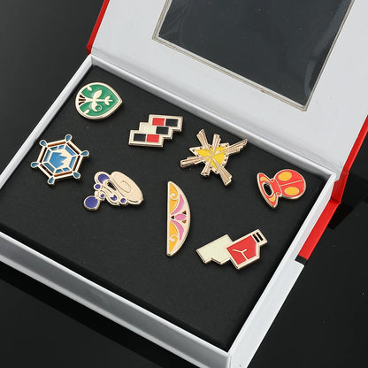 Pokemon Gym Badge Pin Set - Kanto to Kalos League Region Collectible Brooch Box