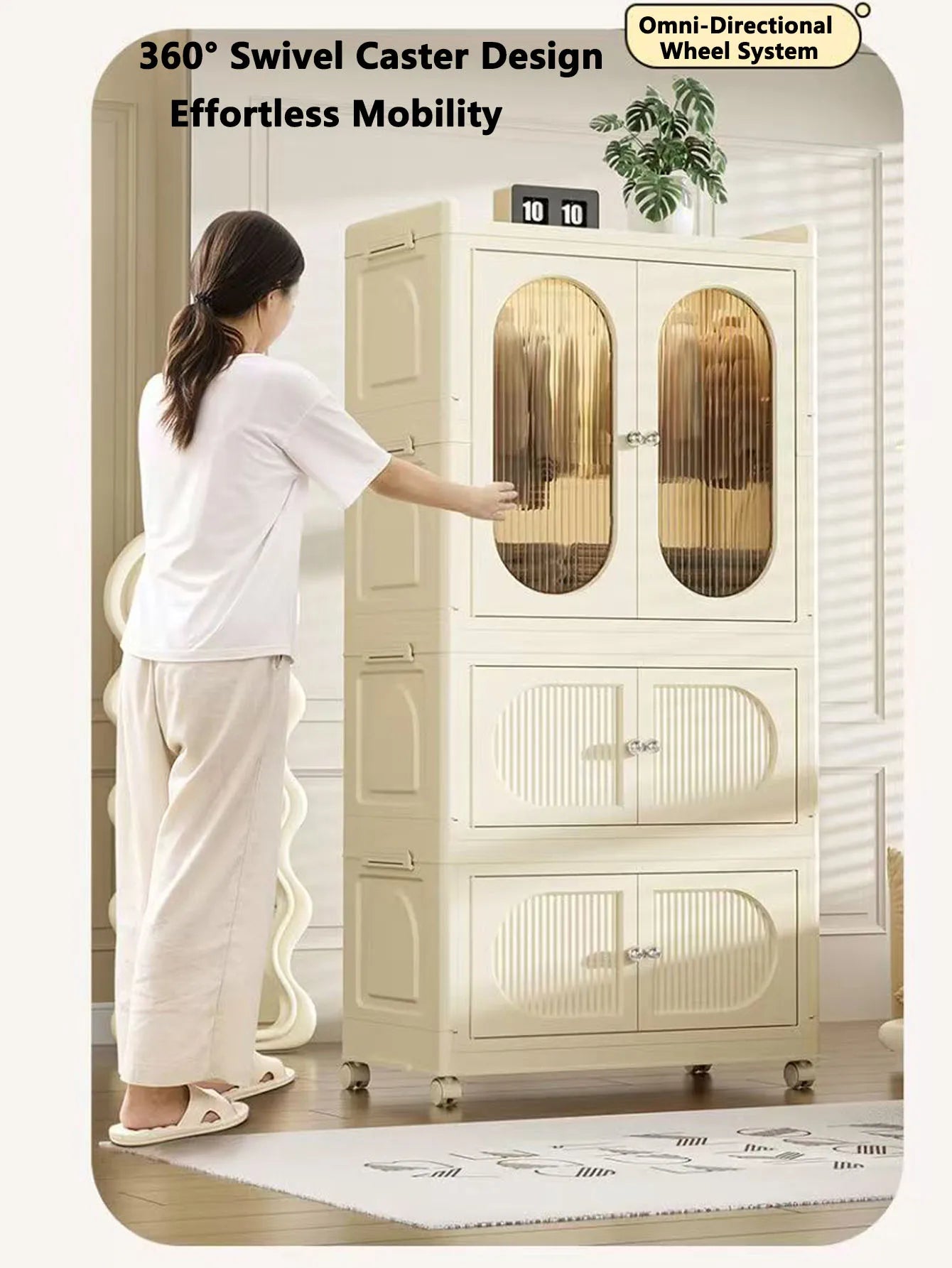 Foldable Storage Cabinet with Drawers – Dustproof Wardrobe Organizer for Home & Office