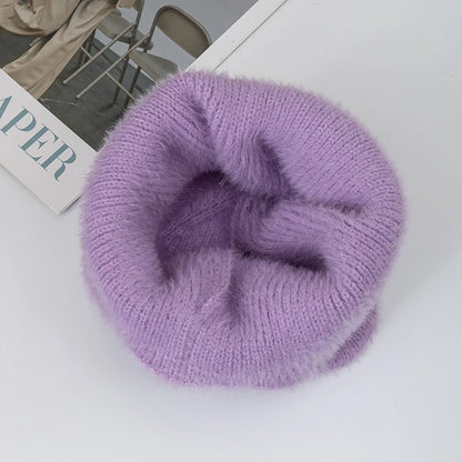 Women’s Earflap Winter Hat – Candy Color Faux Fur Knit Beanie, Kpop Style Streetwear Cap