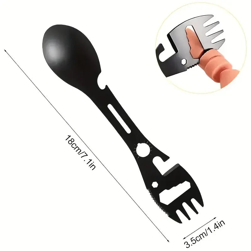 Outdoor Survival Fork Spoon Tool - Lightweight Camping Utensil with Bottle Opener Tactical Utility Gear