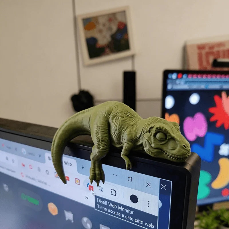 Sleeping T-Rex Monitor Topper - 3D Printed Mini Dinosaur Figurine for Desk, Monitor & Shelf Decor