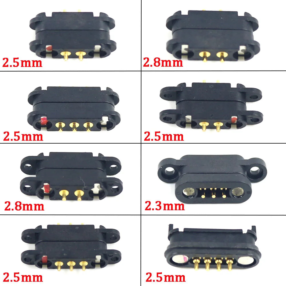 2A Magnetic Pogo Pin Connector - 2–5 Pin Spring-Loaded Male/Female DC Power Socket, 2.3/2.5/2.8mm Pitch