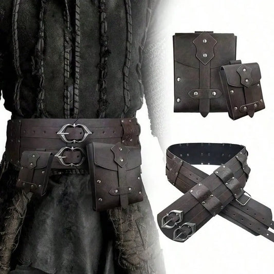 Medieval Belt & Pouch Accessory Set – Renaissance Viking Waist Bag, Wide Vintage Belt for Halloween, 1/2/3pcs