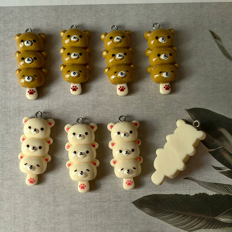 10-Piece Cute Resin Bear Charms - Kawaii Food Pendants for DIY Earrings, Phone Chains, and Jewelry Making C1248