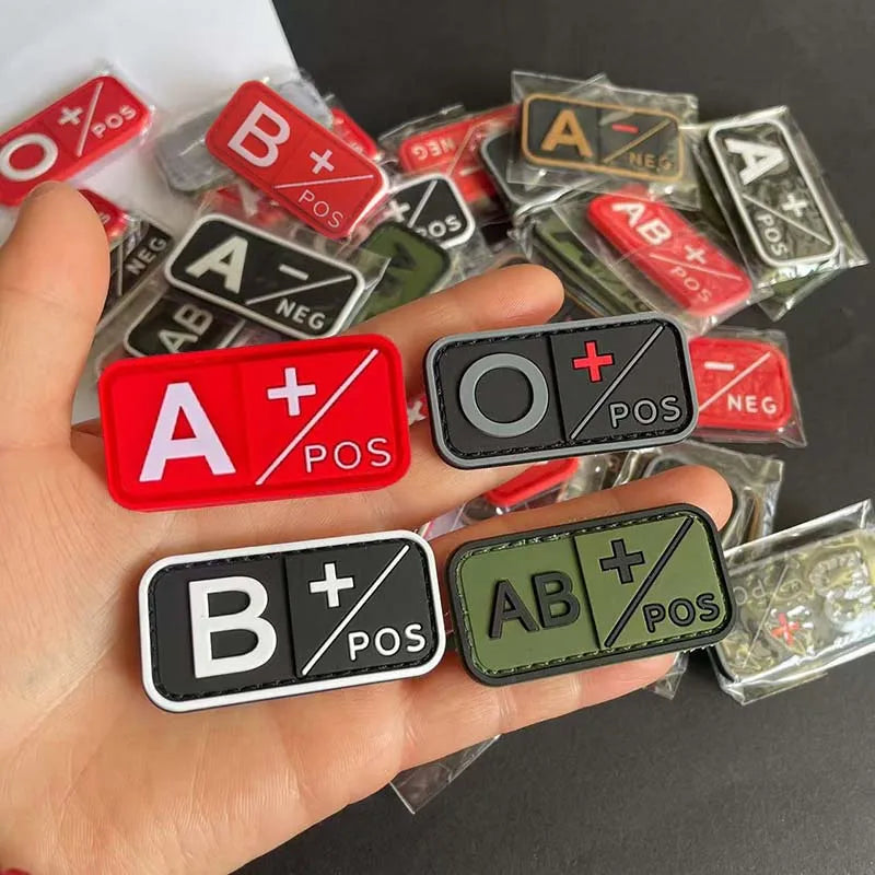 PVC Blood Type Hook Patch - A B AB O Positive Negative Military Tactical Badge for Backpack & Outdoor Gear