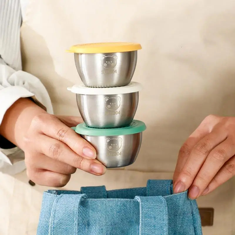1/6-Piece Stainless Steel Salad Dressing Containers – 80ml Leakproof Cups with Silicone Lids for Lunch & Picnic