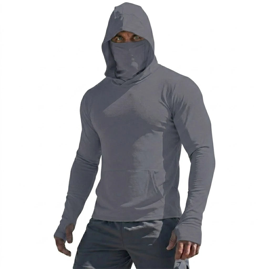 Men’s UPF50+ Sun Protection Long Sleeve Quick Dry Hoodie – Lightweight Fishing & Running Performance Shirt