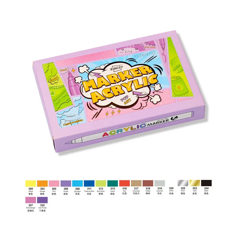 18/60-Color Acrylic Paint Pens – Brush Marker Set for Rock Painting, Glass, Ceramic, Fabric & DIY Art Supplies