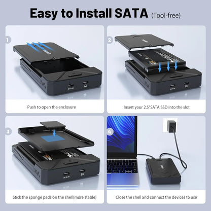 Unitek M2 NVMe SSD Enclosure SATA to USB-C 3.2 10Gbps UASP Adapter for 2.5" SSD – M.2 External Drive Case