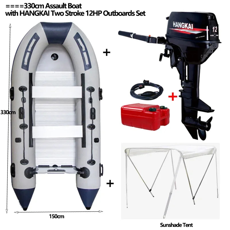 5-6 Person Inflatable Assault Boat – 3.8m PVC Fishing Rowing Boat with Aluminum Floor & Speed Raft Accessories