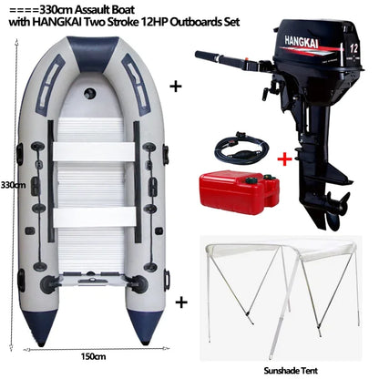 5-6 Person Inflatable Assault Boat – 3.8m PVC Fishing Rowing Boat with Aluminum Floor & Speed Raft Accessories
