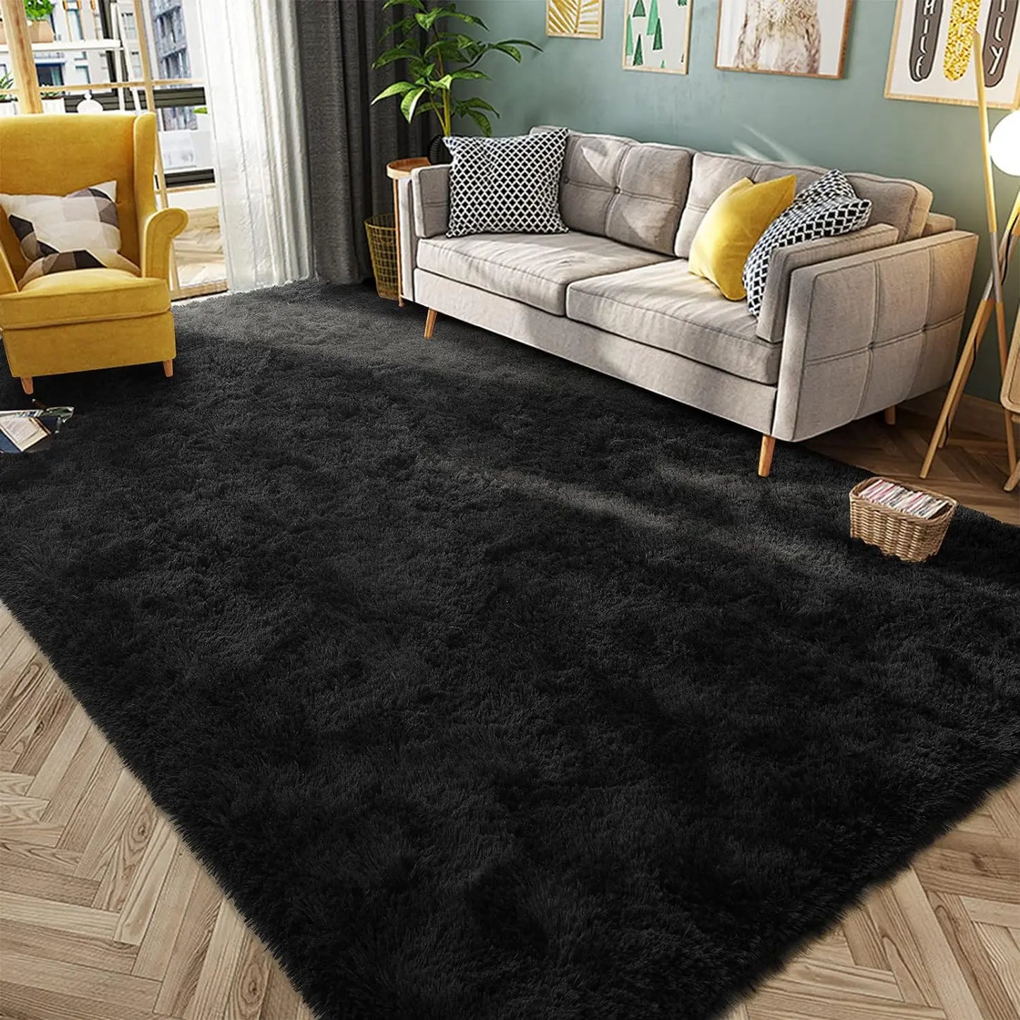 Silk Wool Plush Area Rug – Soft Fluffy Velvet Carpet for Living Room, Bedroom, Kids Room, Non-Slip Home Decor