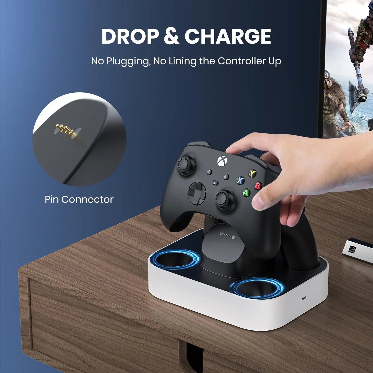 NEWDERY Xbox Controller Charging Station — Fast Charge Dock for Xbox One, Series X & S with 2×1100mAh Battery Packs