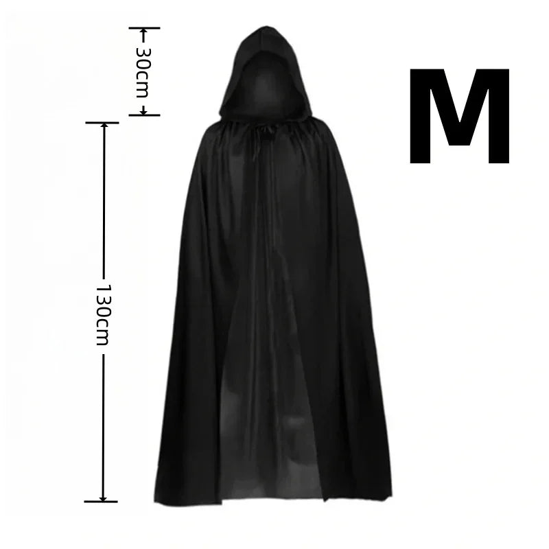Unisex Halloween Hooded Black Cloak Witch Robe Long Cape Cosplay Costume Party Prop