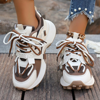 New Women’s Mesh Sneakers - Breathable Platform Lace-Up Casual Outdoor Low Top Shoes, Zapatos De Mujer