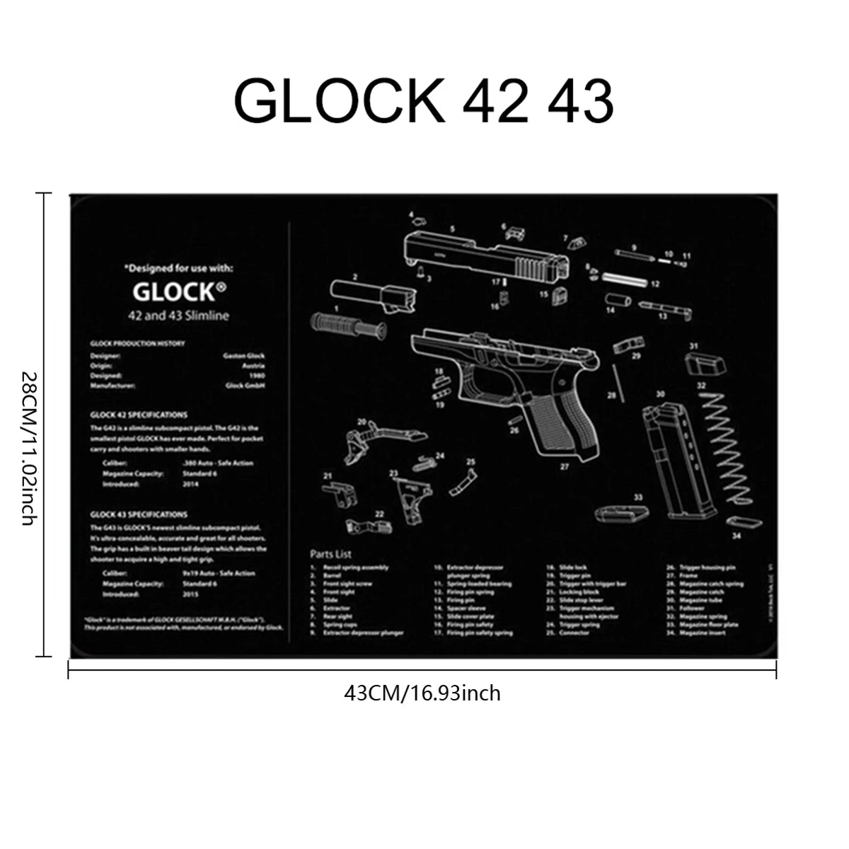 Gun Cleaning Rubber Mat Mouse Pad – AR15, AK47, Remington 870, GLOCK Gen4/Gen5, CZ-75, P220, P226, P229, Beretta 92, 1911 3D Work Mat