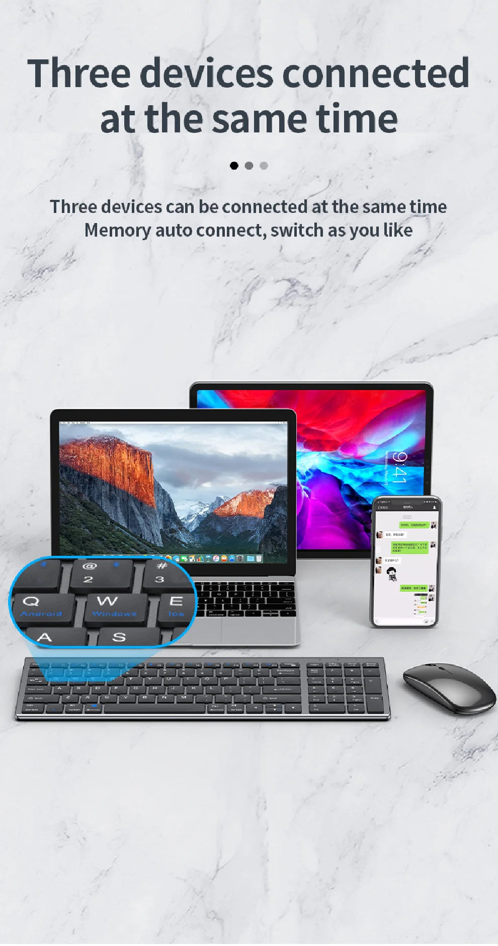 Gray Bluetooth 5.0 & 2.4G Wireless Keyboard Mouse Combo – Rechargeable Full Size Keyboard for Notebook & Laptop