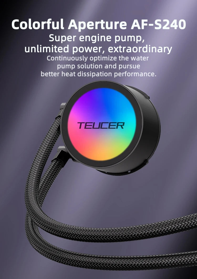 TEUCER AF-120 RGB Water Cooler — 120mm CPU Radiator with Fan for Intel 2011/1700/155X & AMD AM4/AM5