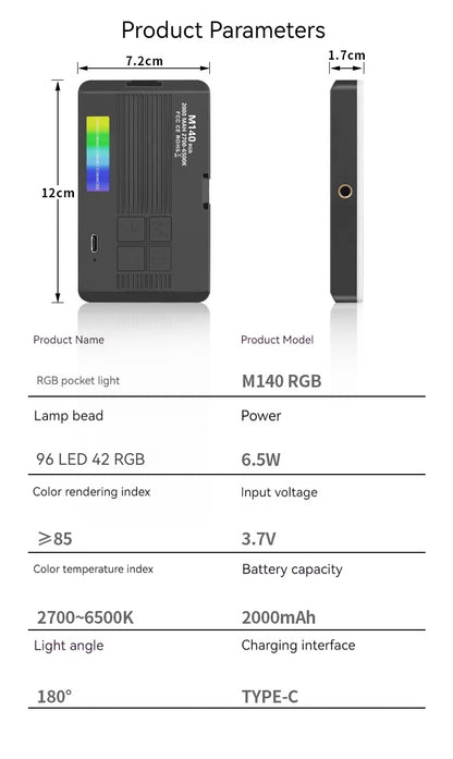 Mini Rechargeable M140 RGB Camera Fill Light - Portable LED Selfie & Live Broadcast Light for Mobile Photography