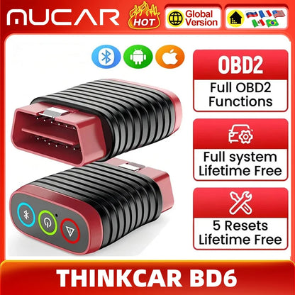 Thinkcar BD6 OBD2 Scanner — Full-System Diagnostic Tool with 5 Resets, Lifetime Free Wireless Car Code Reader for Android & iPhone, VS BT200