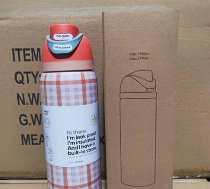 32oz & 24oz One-Touch Pop-Up Sports Water Bottle — Vacuum Insulated Tumbler with Straw & Spout, Leakproof for Outdoor and Gym Use