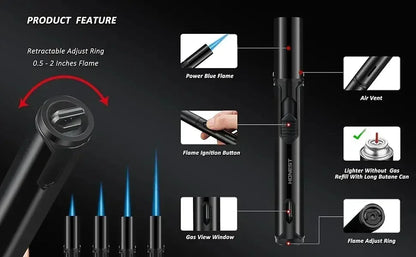 Honest Metal Windproof Torch Lighter – Refillable Pen Jet Flame for Kitchen, BBQ & Camping