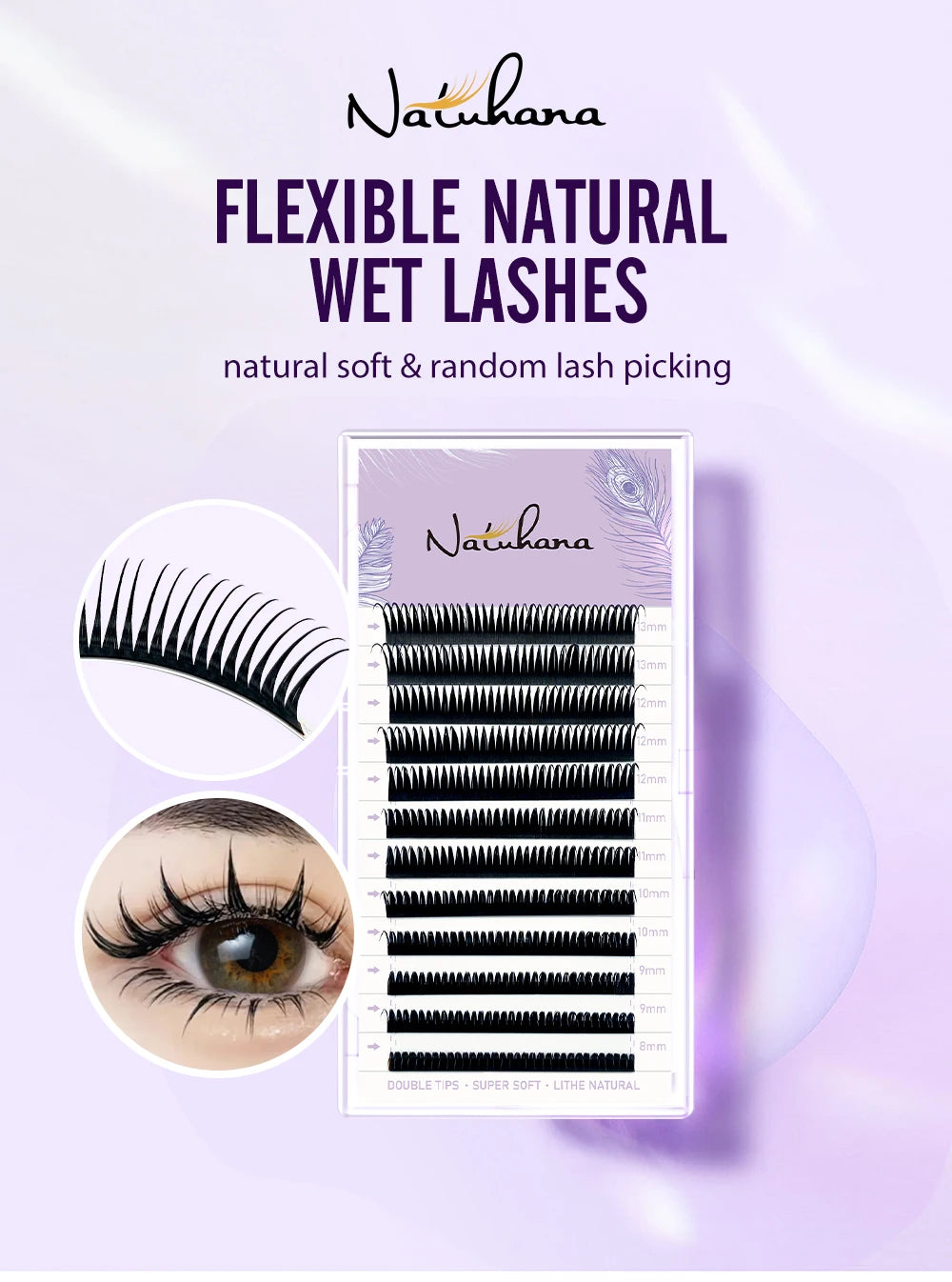NATUHANA 0.07mm Wet Eyelash Extensions – Manga Wispy Spikes & Premade Fans for Cosplay & Volume