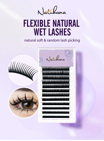 NATUHANA 0.07mm Wet Eyelash Extensions – Manga Wispy Spikes & Premade Fans for Cosplay & Volume