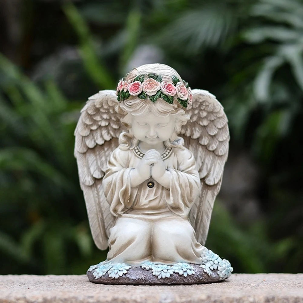 Solar Angel Garden Statue - Resin Praying Angel with Lights for Outdoor Patio, Lawn, Yard & Porch Decor