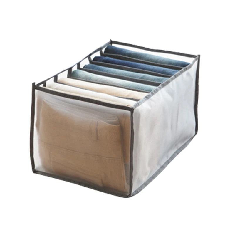 7-Grid Jeans Storage Box — Closet & Wardrobe Drawer Organizer for Clothes, Pants, and Socks Separation