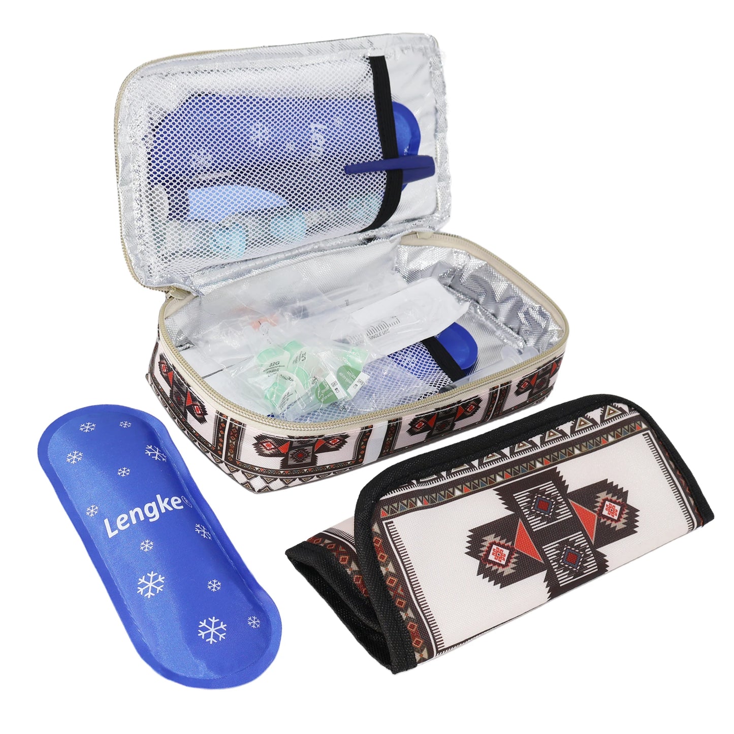 Large Portable Insulin Cooler Bag – Lightweight Boho Flower Print Travel & Outdoor Camping Medical Cooler