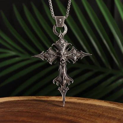 Gothic Skull Jesus Cross Necklace – Punk Catholic Amulet Jewelry for Men, Religious Pendant