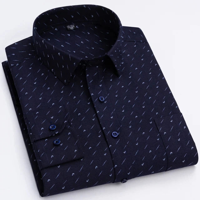 Men’s Plaid Stripe Long Sleeve Shirt - Casual Business Formal Office Shirt with Single Pocket for All Seasons