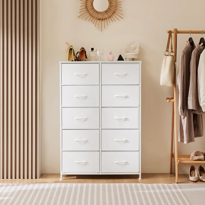 Bedside Table with 10 Fabric Drawers – Steel Frame Storage Cabinet for Bedroom & Living Room