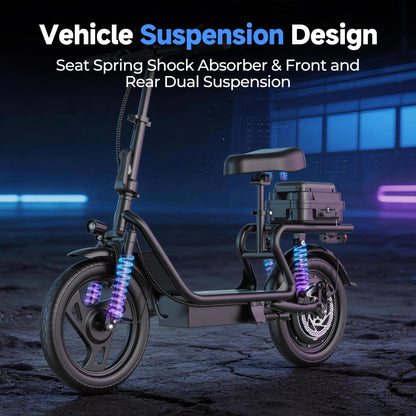 Folding Electric Scooter with Seat - 500W Motor, 48V 10.4Ah Battery, 14-Inch Tires, Commuter E-Scooter