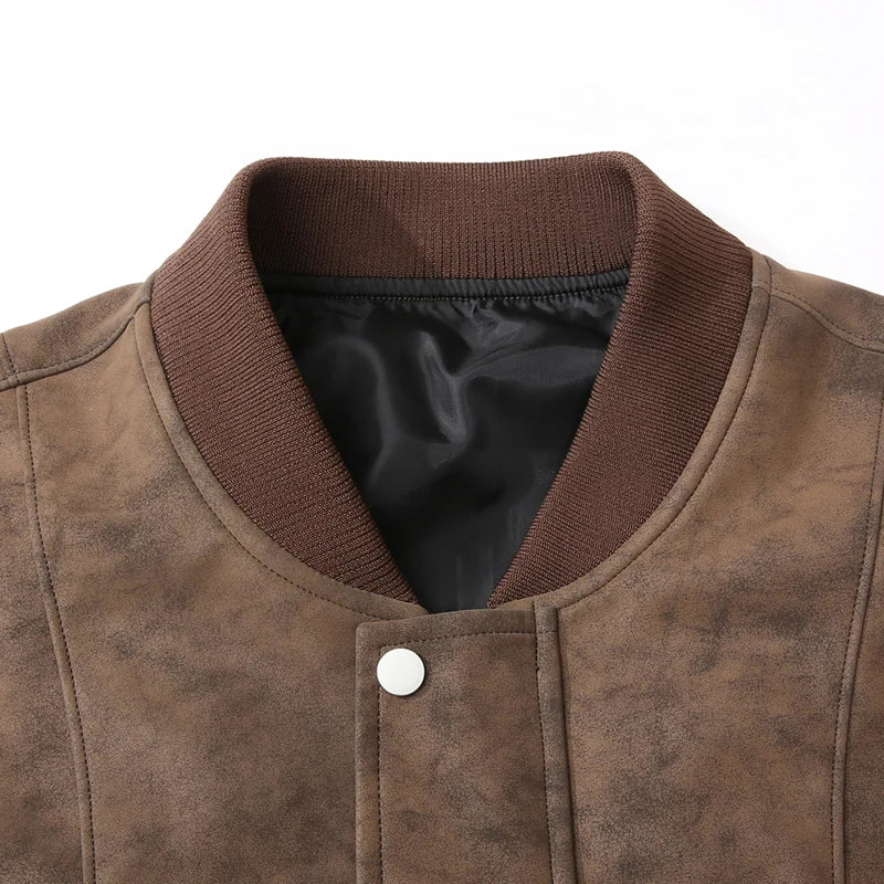 Men’s Suede Leather Jacket - Waterproof Oversized Moto Windbreaker Coat in Plus Sizes