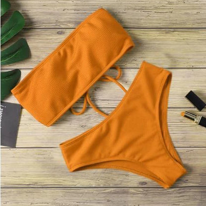 Women’s Tie Thong Bikini Set – Ultrathin Brazilian One-Piece Swimwear with Bandage Tube Bra Lingerie