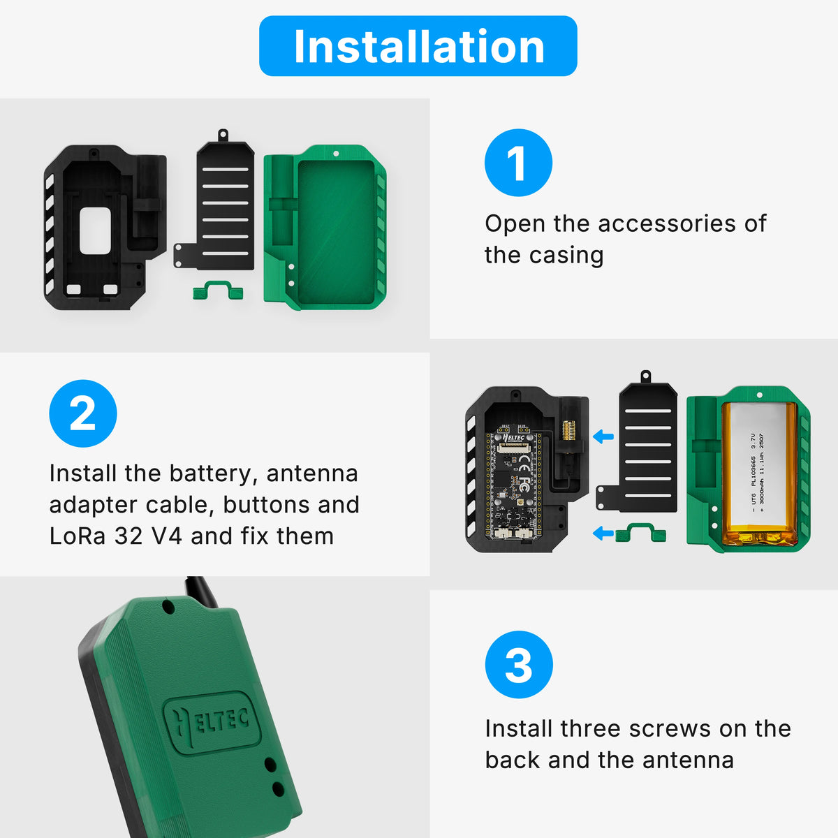 Heltec V4 Meshtastic WiFi LoRa 32 Development Board Kit - ESP32 SX1262, 3000mAh Battery, Soft Antenna, Solar Powered BLE Case Set