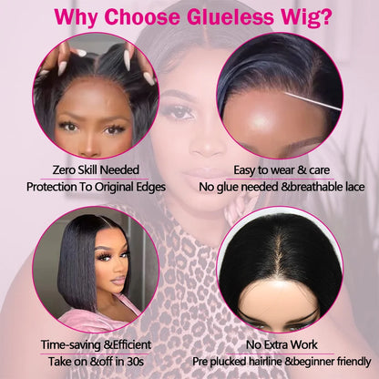 Glueless Short Bob Human Hair Wig – Ready to Wear Pre-Cut Transparent Lace Wig for Women