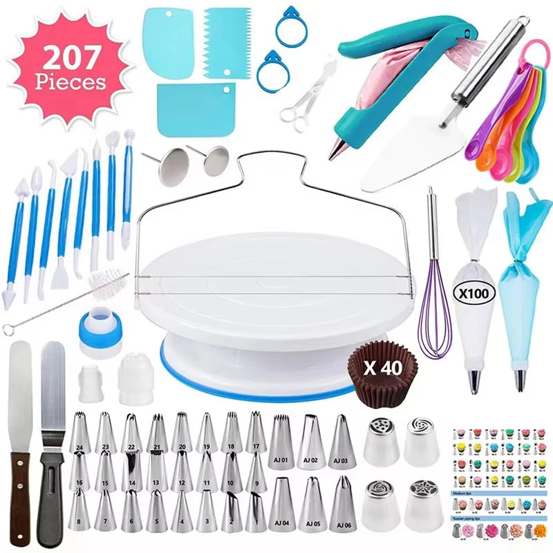 Cake Decorating Tools Kit – DIY Set with Rotating Turntable, Icing Smoother & Spatula
