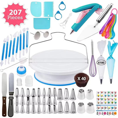 Cake Decorating Tools Kit – DIY Set with Rotating Turntable, Icing Smoother & Spatula