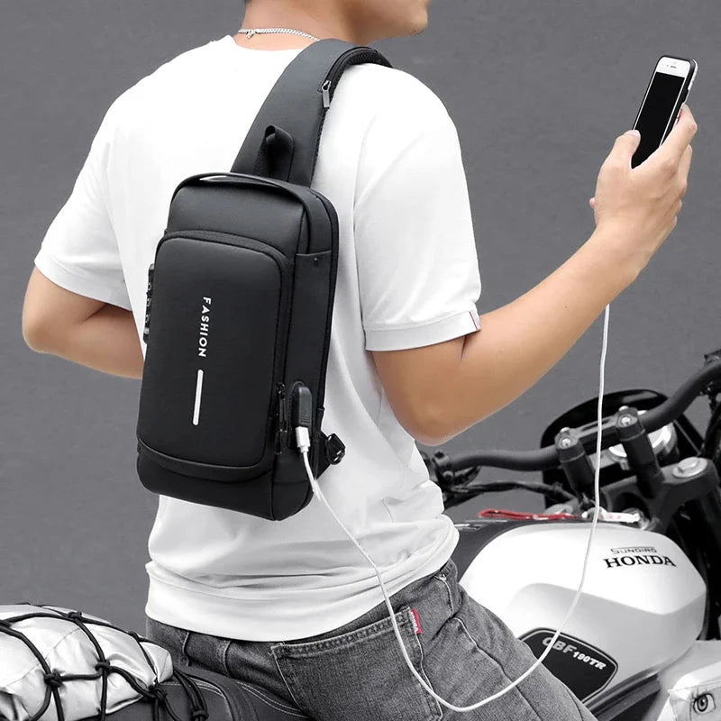 Designer Multifunction Anti-Theft USB Shoulder Bag – Travel Crossbody Messenger Sling Chest Bag for Men, Luxury Brand