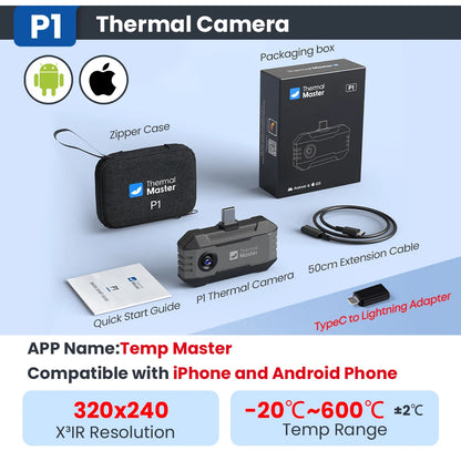 P1 Thermal Imager - USB-C 320×240 X³IR Infrared Camera for iPhone & Android, 25Hz, 600°C Temperature Range for Inspection