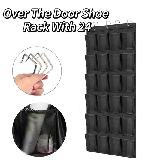 Over The Door Shoe Organizer - 12/24 Grid Large Mesh Pocket Hanging Rack for Closet Storage & Shoe Holder