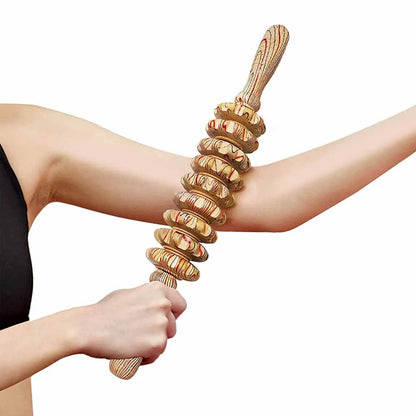 9-Roller Wooden Massage Stick – Handheld Manual Massager for Cellulite & Muscle Pain Relief