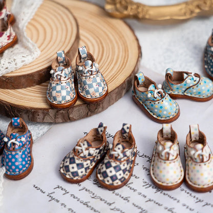 Blythe Baby Mini Cowhide Shoes – Handmade OB22 OB24 UFDOLL Checker Doll Accessories