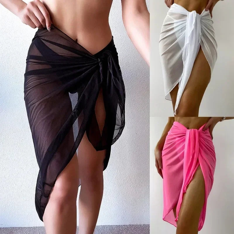 Women’s Sheer Beach Wrap Skirt – Knot Waist Swimsuit Bikini Cover Up Scarf for Summer Swimwear