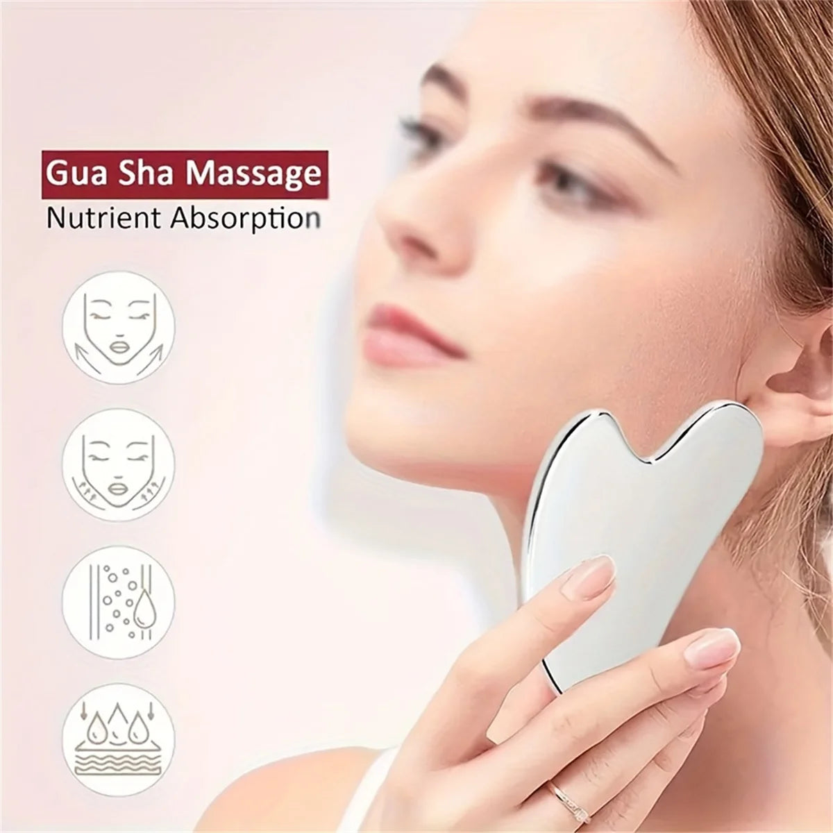 Stainless Steel Facial Gua Sha Tool — Silver Metal Beauty Massage Board for Skincare & Relaxation