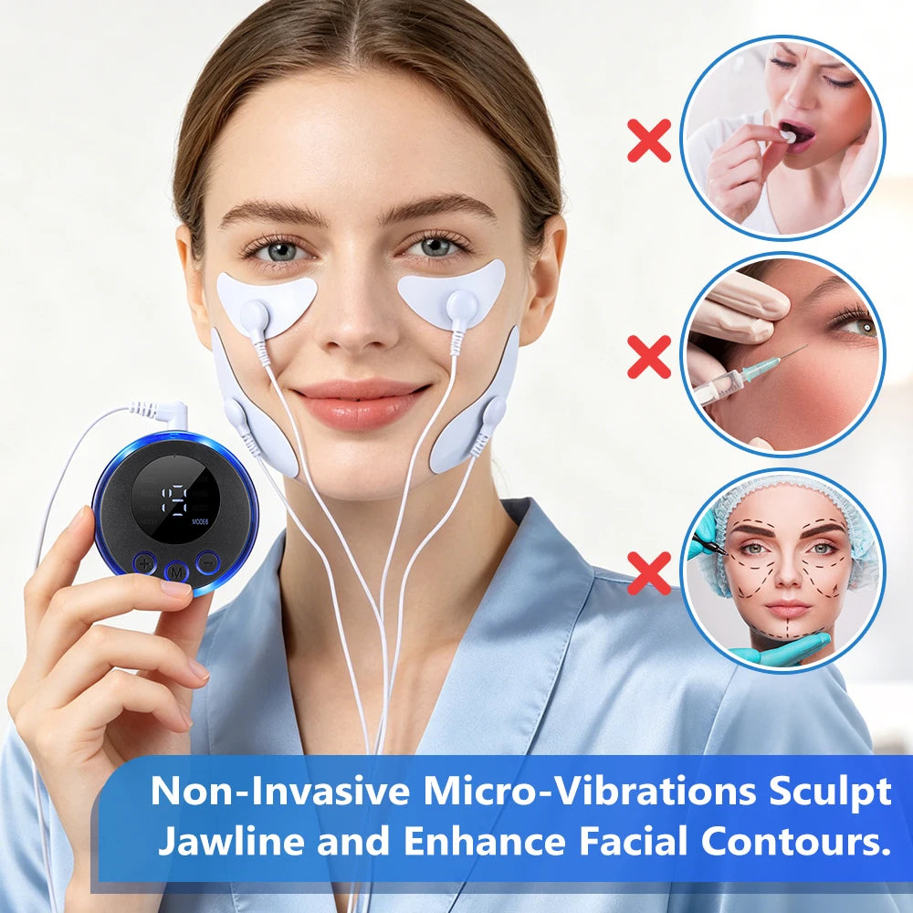 EMS Facial Lifting Massager – 8 Modes, 19 Intensity Levels, Rechargeable Face and Eye Beauty Device for Home Use