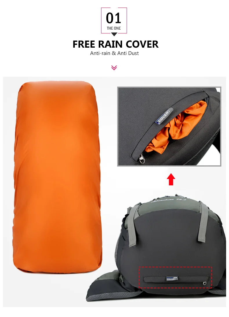 75L Camping & Hiking Backpack with Rain Cover - Outdoor Travel, Trekking & Climbing Rucksack for Men